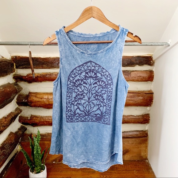 Lucky Brand Tops - Lucky Brand | Acid Wash Embroidered Blue Tank sz S